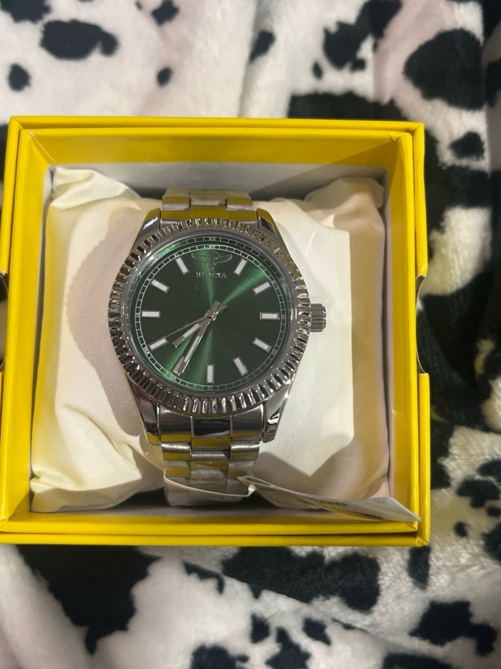 Invicta Silver Stainless Steel Watch with Green Dial